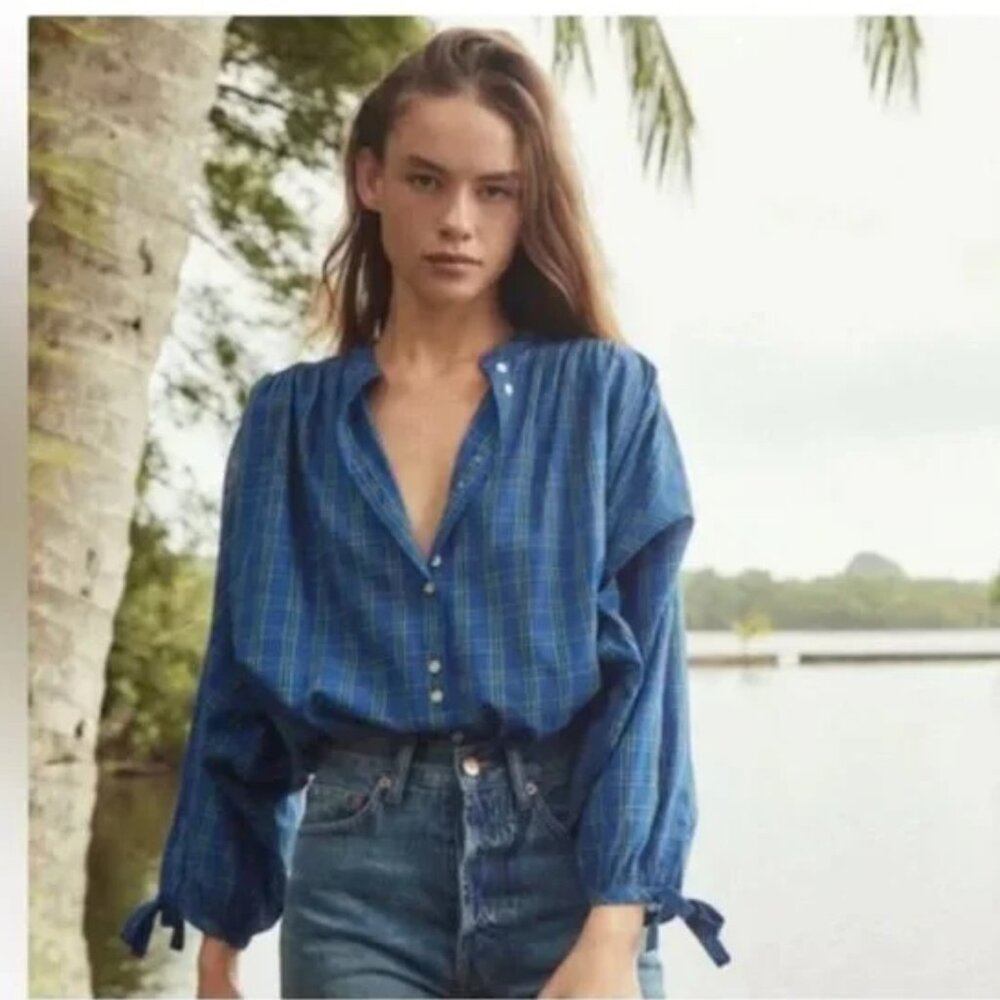 Doen Blue Plaid Blouse